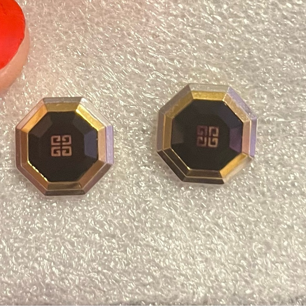 Givenchy Vintage EUC Octagonal Black and Gold Cufflinks
